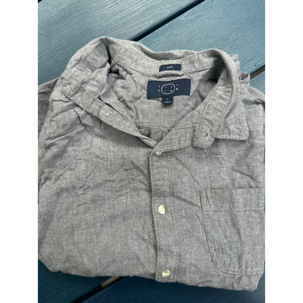 Even Tide Mens Slim Fit Long Sleeve Button Down Shirt Grey Oxford Cloth Large